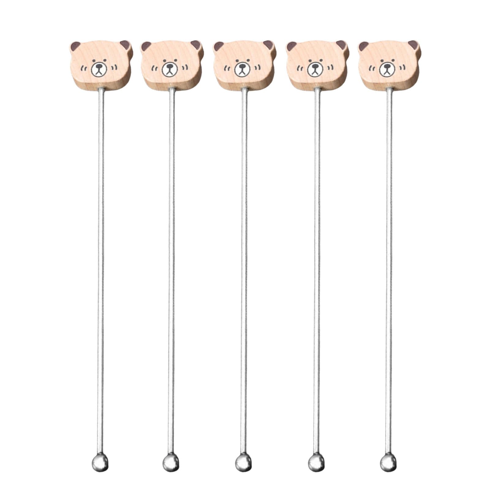 Kalttoy White Maple Bear 5Pcs Coffee Stirrer With Long Handle For Home And Use Beverage Mixer Stir Stick For Beverage Mixing Coffee Stirrer