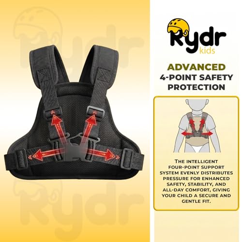 Image of RYDR Regular Motorcycle Safety Harness for Kids (2-12 Years) Adjustable Two-Wheeler Safety Belt for Child Rider with Reflective Strip, Sleek Back Support (Blue, Without Pocket)