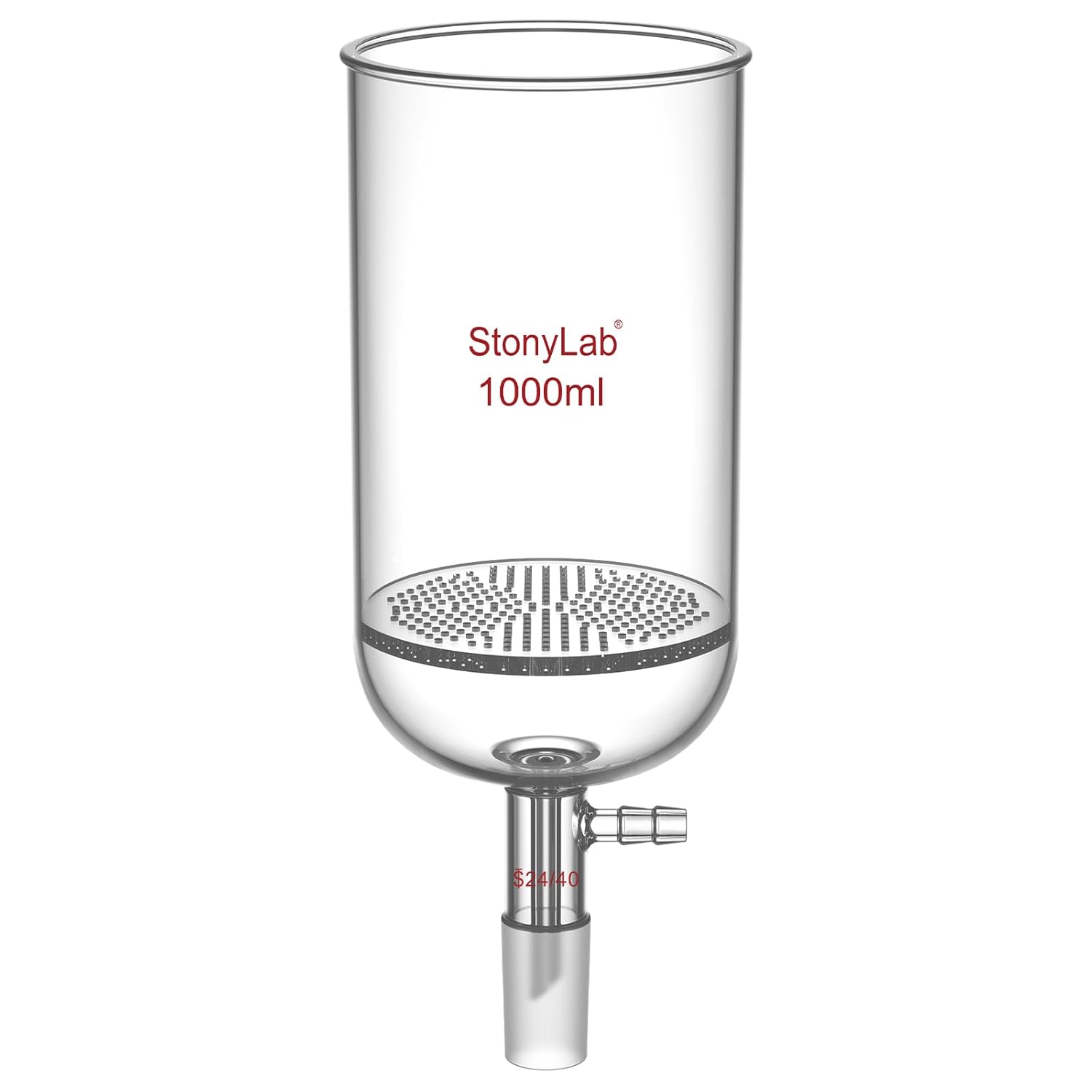 stonylab Glass Buchner Filtering Funnel, Borosilicate Glass Plate Filter Funnel with 10 mm Hose Connection and 24/40 Standard Joint for Filter Test, 1000 ml