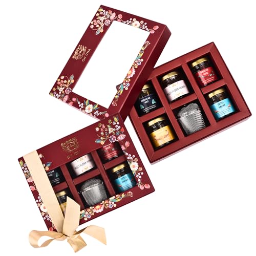 Image of OH CHA - Festive Tea Gift Box | Assorted Tea Gift Set with Stainless Steel Infuser & Multiflora Honey | 4 Exquisite Tea Flavors | Gift for Everyone, Wedding Gift, Corporate Gifting | Festive Gift Hamper, Gifts for Clients