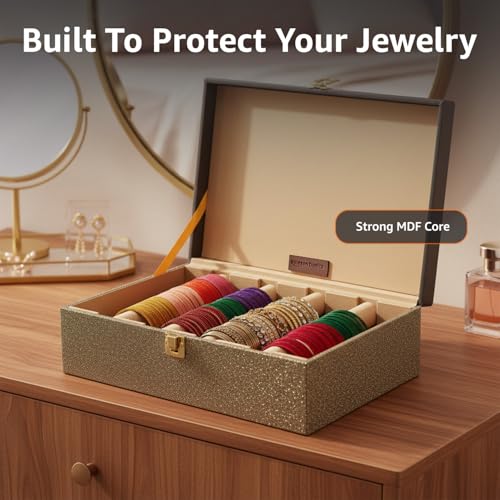 Image of Amazon Basics Bangle Organizer For Women | Bangle Holder | 35LX24BX10H cm|Brown & Golden