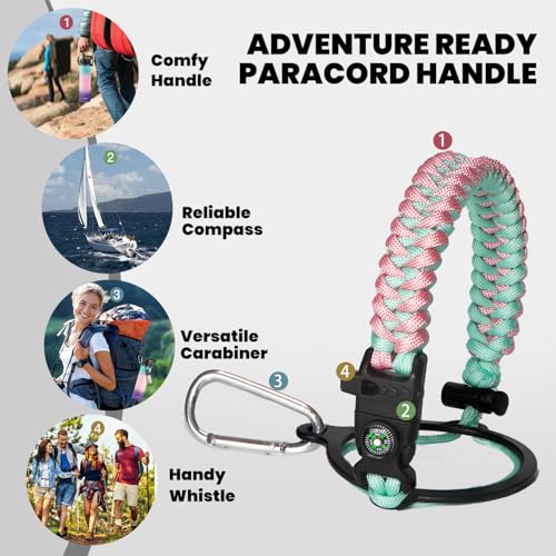 Image of RAYMYLO Insulated Water Bottle 24 oz, Triple Wall Vacuum Stainless Steel (Cold for 24Hrs, Hot for 12Hrs), Leak Proof & Non-BPA, Modern Water Flask Jug with Paracord Handle & Straw Spout Lids