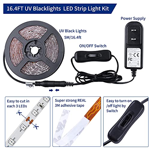 Image of Black Lights 20FT 360LEDs Blacklights LED Strip, Tape Lights, 12V Flexible Purple Blacklight Fixtures, LED Ribbon for Stage, Fluorescent Glow Party, Bar, Indoor Dance,Gallery