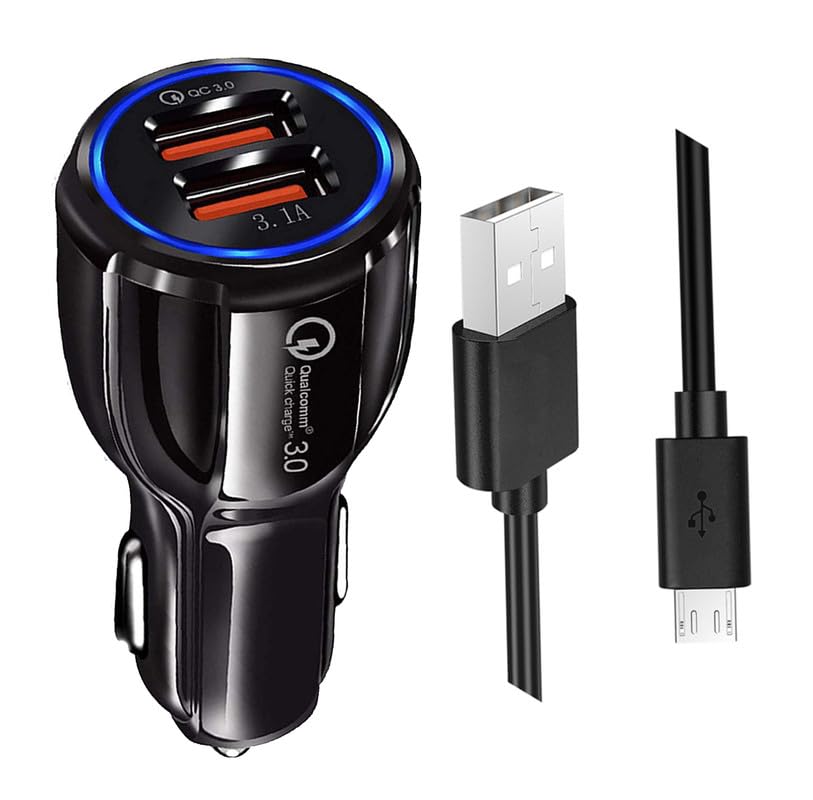 30W Dual Port Car Charger for Ford Mustang 2021 Adapter B Type 3.0A Dual Port Car Charger Fast Turbo Charge QC 3.0 with 1m Micro USB Charging & Sync Cable (Black, 4.8Amp, SZ.M3)