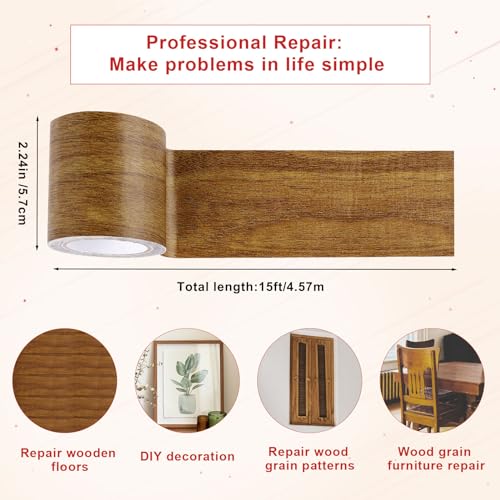 Peutier 119938 Wood Grain Repair Tape, 2.2 Inch X 15Ft Wood Colored Trim Wood Effect Duct Tape Self-Adhesive Simulated Wood Patch Tape thumb #1