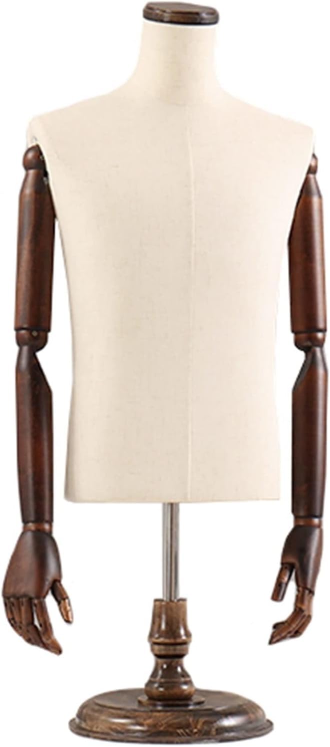 CONGRUI Tabletop Male Manikin Dress Form with Round Wooden Base White Upper Torso Mannequin Body for Suits/Sweater