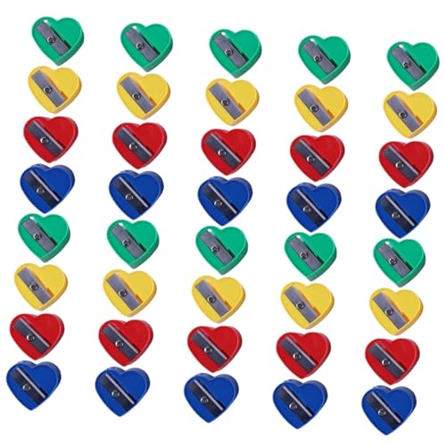 CIYODO 40個 手動筆削り器 小学生向け コンパクト軽量設計 持ち運び簡単 かわいいハート型 文具用品 学校や誕生日プレゼントに