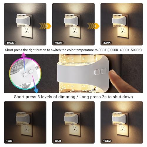 Image of JandCase LED Night Light, Bubble Night Lights Plug into Wall, [2 Pack] Night Light 3000K /4000K /5000K & 3 Brightness Levels, Dimmable Nightlight with Dusk to Dawn Sensor for Bathroom Hallway Bedroom