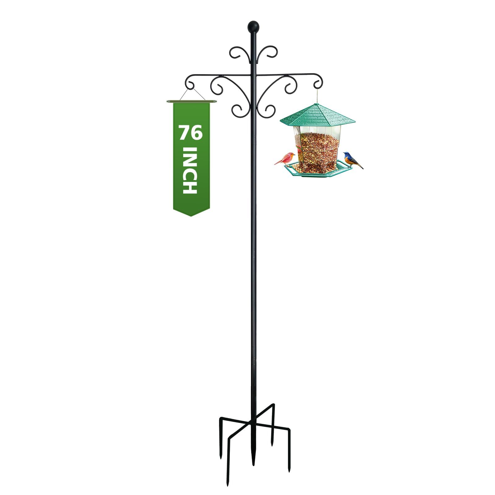 Gancho pastor jardín para pajarera, 193 cm, tubo de 1,9 cm de grosor, doble gancho de mariposa con 5 varillas de pastor