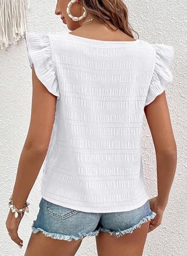 SKVON Womens Summer Tops Square Neck Ruffle Short Sleeve Textured Blouses Dressy Casual Shirts3