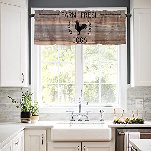 Valance Curtain For Kitchen,Farmhouse Rooster Black Shadow Window Valance For Living Room Scroll,Rod Pocket Valances For Bedroom Decor,Window Treatment Valance 1 Panel 18" X 54" #TOP1