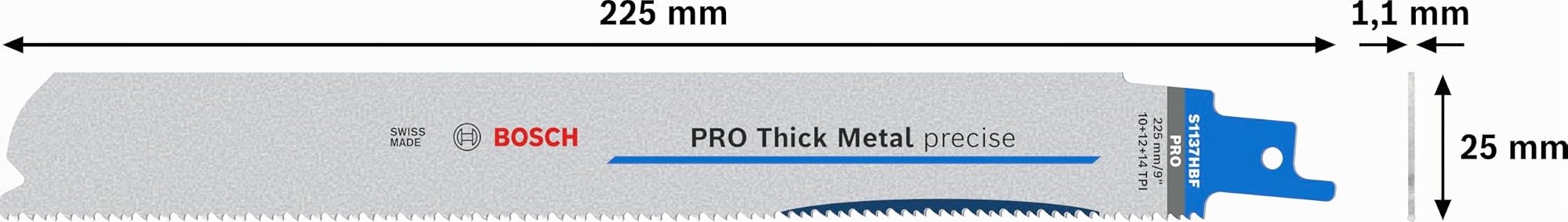 Bosch 25 hojas de sierra sable PRO Thick Metal S1137HBF precise (para tubos y perfiles de metal, metales no ferrosos, longitud 225 mm, accesorio profesional sierra de sable)