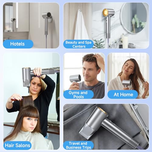 Hair Dryer, 150,000 RPM Brushless Motor, Ultra-Fast Drying with 3 Heat Settings & LED Lights, High-Speed Ionic Blow Dryer, Low Noise Lightweight with Diffuser & Nozzle for Home, Salon, Travel — view 6