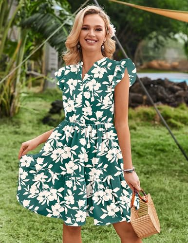 Image of HOTOUCH Women Printed Dress for Summer Short Ruffle Sleeve Dress Tiered Mini Dress with Pockets