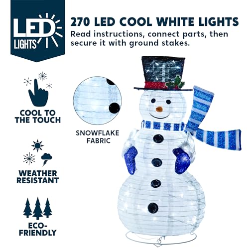 JOIEDOMI 3 Pcs 3D Christmas Collapsible Snowman Yard Light 270 Pre-Lit LED Cool White Lights for Indoor Outdoor Garden Holiday Décor, Christmas Event Decoration, Christmas Eve Night, Blue Scarf - Image 4