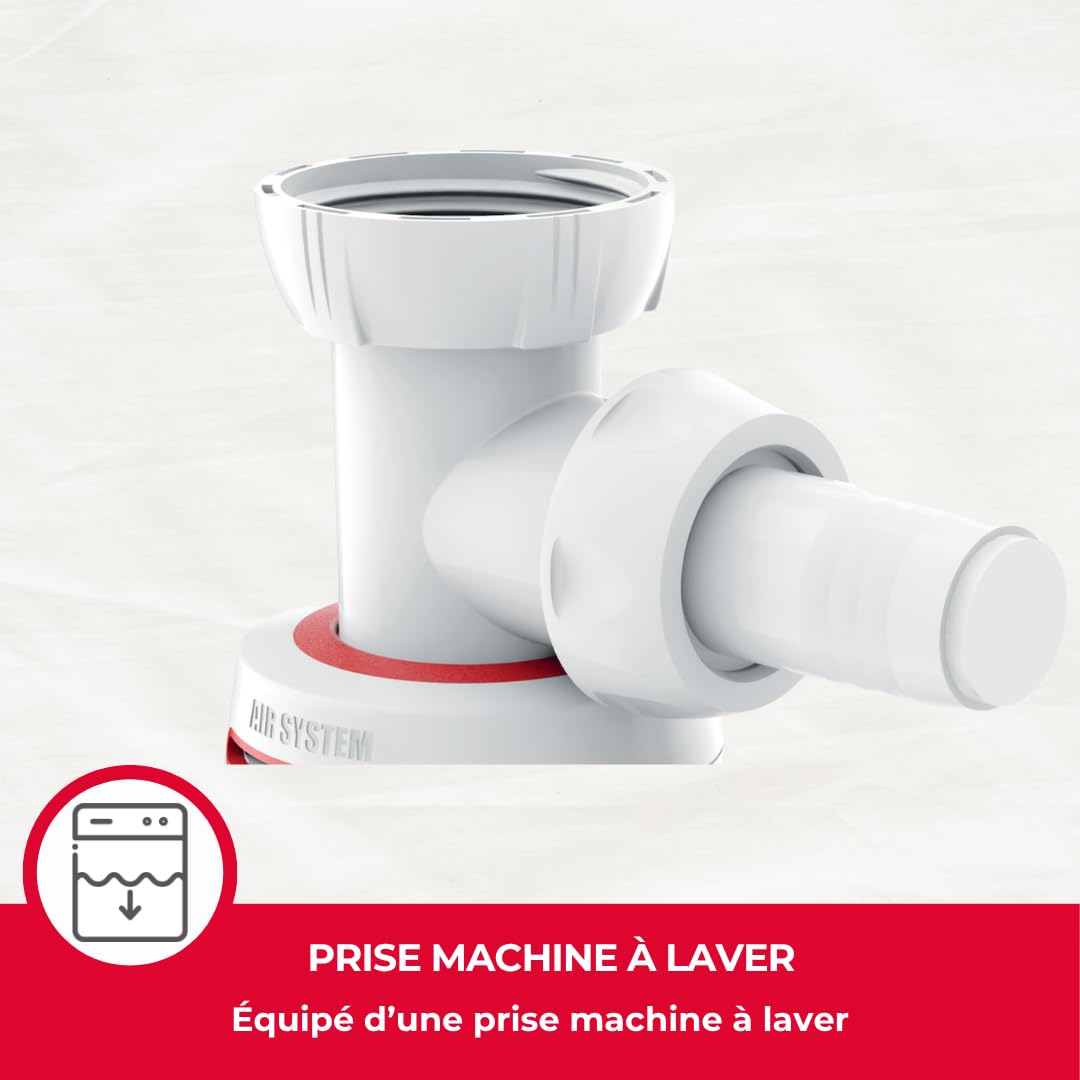 Wirquin Siphon évier Néo Air blanc Ø40 anti-vide intégré réglable compact