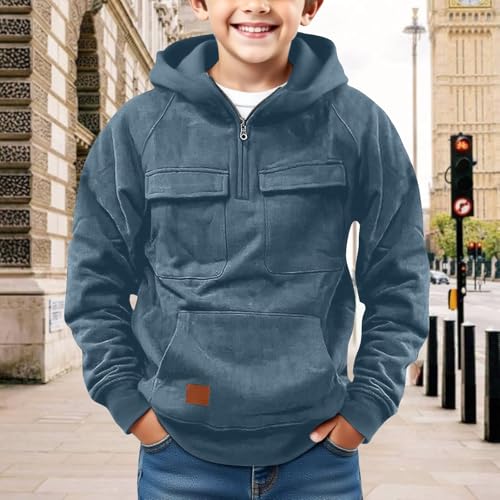 Boys Half Zip Hooded Sweatshirt Oversized Fleece Cute Sweater Multiple Pockets Trendy Preppy Teen Girl Fall Winter Clothes2