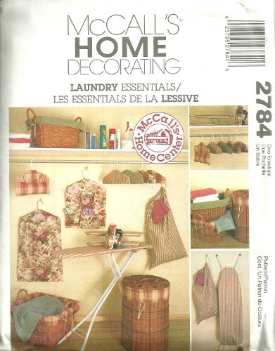 OOP McCall's Pattern 2784. Laundry Essentials: Ironing Board Cover; Hamper & Basket Liners; Laundry Bag; Hanging Organizer; Clothes Pin Bag; Etc