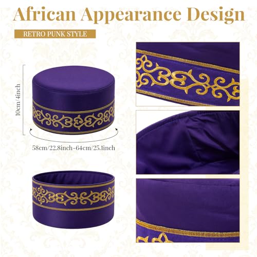 Image of Jiuguva 2 Pcs African Hats for Men Pattern African Kente Kufi Hats and Stole Sash for Black History