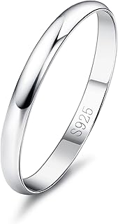 Diamday S925 Sterling Silver Rings for Women Men High Polished Sterling Silver Band Thumb Stackable Ring Comfort Fit 1mm 2mm 4mm