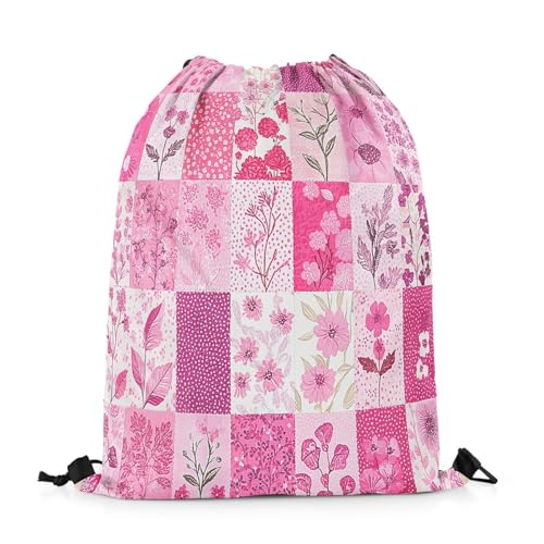 Image of jejeloiu Cute Floral Drawstring Backpack 13x15.7inch Flower Floral Waterproof Gym Drawstring Bags Plaid Nature Spring Sports String Backpack Beach Swim Travel Bag Sackpack