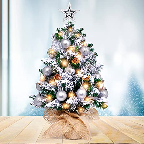 Árbol de Navidad de Mesa de 20 Pulgadas con Nieve Artificial, Mini árbol de Navidad con 8 Luces de Modo para...