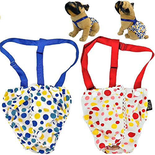 Funnydogclothes Female Dog Diaper With Suspenders Cotton Reusable Washable For Small Dog Breeds (Pack Of 2 Colors, Medium: Waist 13" - 16") #TOP15