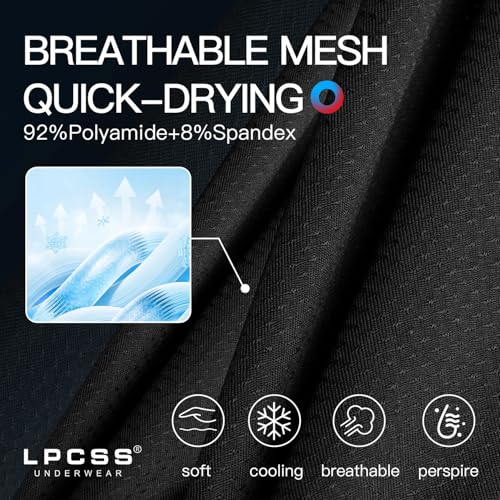 Men's Long Leg Boxer Briefs, Ice Silk Quick-Dry Mesh Underwear, Breathable Anti-Chafing Athletic for Running M9114