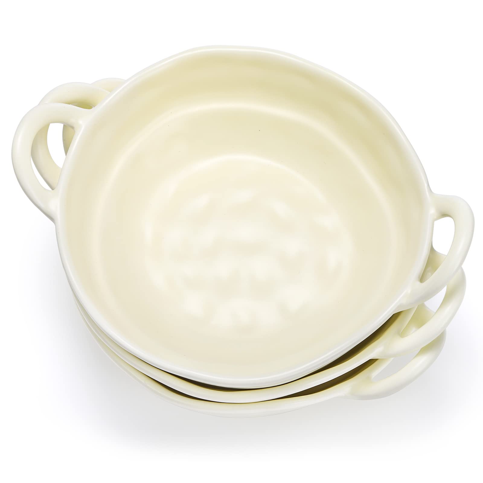 SOUJOY Lot de 6 bols à soupe, bols à céréales en céramique de 591 ml avec poignées, saladier individuel de forme irrégulière pour soupe, pâtes, crème glacée, fruits, dessert, apéritif, riz, glacé mat