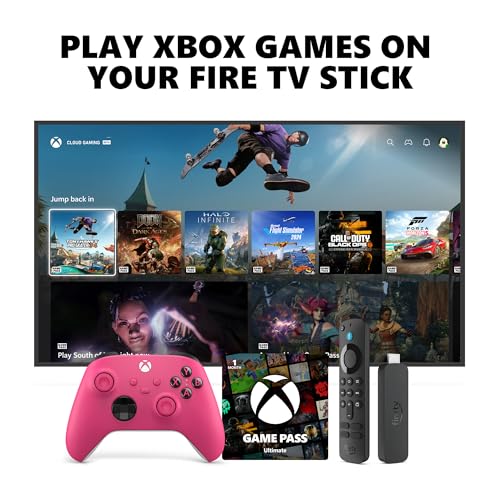 Xbox Wireless Controller Deep Pink (2025) + Fire TV Stick 4K Game Pass Ultimate 1 Month Bundle - Play on Windows, Android, iOS &amp; Smart TVs