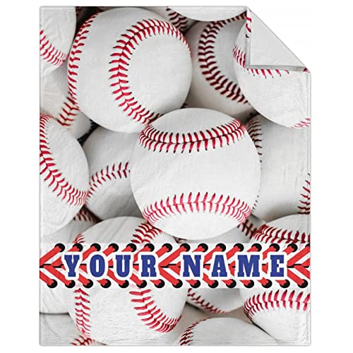 Custom Baseball Throw Blanket for Teen - 50x60 Inches Throw Size - Soft Fluffy Cozy Blankets Gift - White Sports Blanket Throws for Living Room Decorative