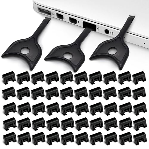 PortPlugs USB-A Port Blockers with Three Key Lock USB Security - Removable Type-A Locks for PC, Laptop & Notebook Data Protection, Dust & Moisture Resistant Shield | Black (50-Pack)