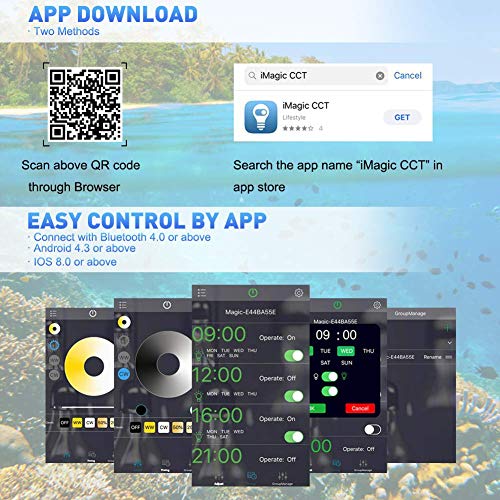 Bozily Aquarium Lights LED 300W, Full Spectrum Coral Reef Light for Aquarium Tanks Lighting APP Control with Auto On/Off Dimming & Timer for Saltwater Freshwater Fish Grow Marine Tank - Thumbnail 6