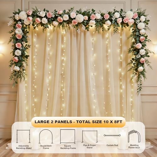 GALLETY Cortina de Fondo Champagne 10ft x 8ft con Luces miniatura 3