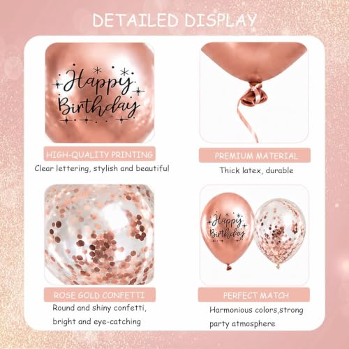 Image of Metal Happy Birthday Balloons Colorful Metallic Decorative Balloons Birthday Party Decor Room Decor House Decor For Wedding Birthday Anniversary Graduation Party Decorations Supplies (rose gold)