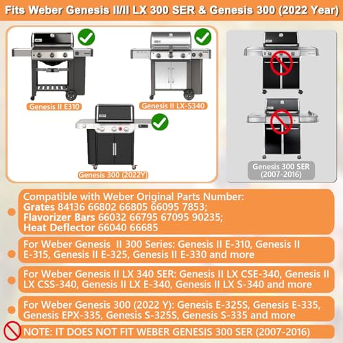 Grill Replacement for Weber Genesis 2 GS4 Parts 3-Burner Weber GS4 Genesis II/II LX 300 &Genesis 300(2022 Y),for Weber Flavorizer Bars 66032 67095, Grill Grate 66095 66802 & Heat Deflector 66040 66685 by PETKAO - Image 3