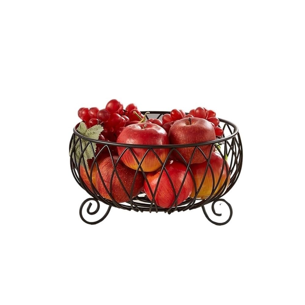 Fzl02068lm Black Fruit Bowl Metal Fruit Baskets Decorative Display Basket Bowl Desktop Bread Snacks Stand Versatile(Black)