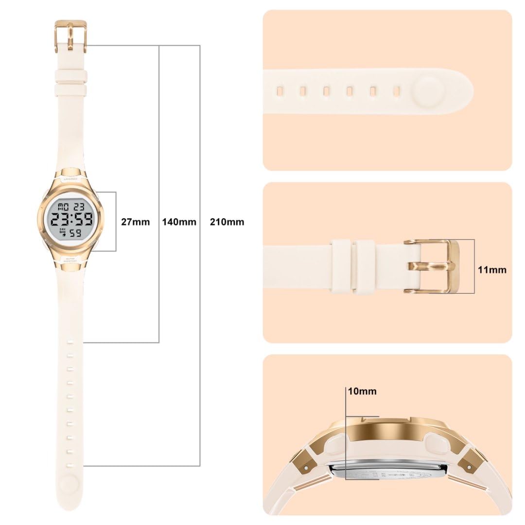 Timever Montre Digitale Sport Femme avec Bracelet en Silicone,Alarme, Chronomètre,Date,Eclairage,Étanche 3 ATM