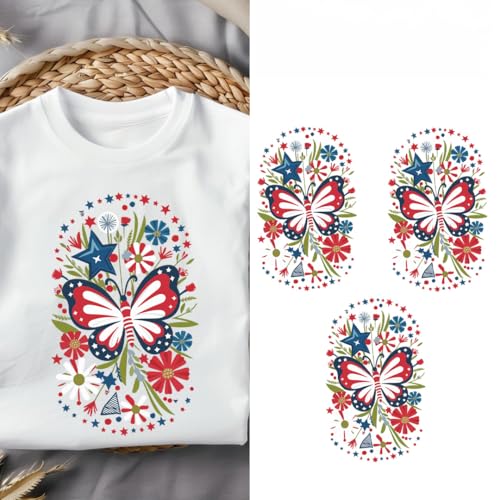 3pcs Spring Floral Butterfly, Chill The Fourth Out Png Iron on Transfers for T-Shirts DTF Transfers Vinyl Stickers Iron on Decals for Tshirts Clothes Pillow DIY Crafts (P1)