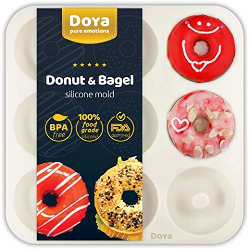Large Non-Stick 100% LFGB Grade Silicone Donut Pan, Makes 9 Full Size Donuts, BPA Free, Oven, Dishwasher and Freezer Safe Donut Mold by Unicorn Glitter LLC…