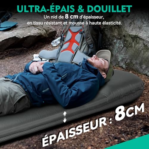 Matelas autogonflant en mousse HIKENTURE 8 cm R-Valeur 9.6 gris pour le camping - 3