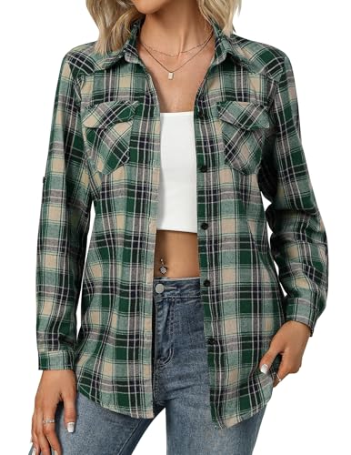 Zeagoo Trachtenbluse Damen Oktoberfest Bluse Kariert Hemd V-Ausschnitt...