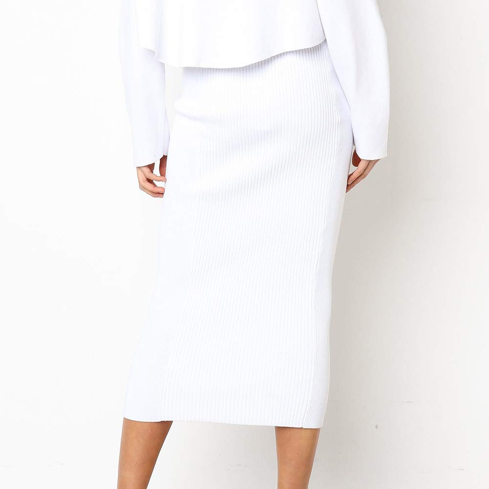 Générique Jupe Crayon Femme Taille Haute,Jupe Mi Longue Femme en Coton en Tricot Skirt Droite Midi Chic Et Elegant Longueur Genou Extensible DéContractéE Couleur Unie Skirt pour Le Bureau