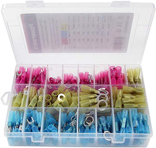 Powerwerx TERMBOX270 Heat Shrink Wire Terminal Connector Kit, 270 Piece Assortment of Waterproof Electrical Crimp Connectors