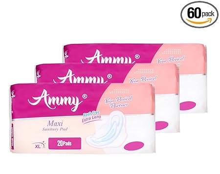 AMMY Advanced Dry Maxi All Night Cottony Soft Ultra Thin Womens/Girls Sanitary Pads with Wings (Napkins) - XL Wings (60 Pieces)(Pack Of 3)