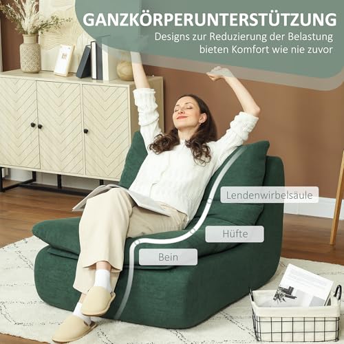 HOMCOM Bodenstuhl mit einteiligem ultrahochdichtem Schaumstoff, Bodensessel Lazy Sofa mit Samtoptik Meditationsstuhl Relaxsessel für Zuhause, Büro, Grün