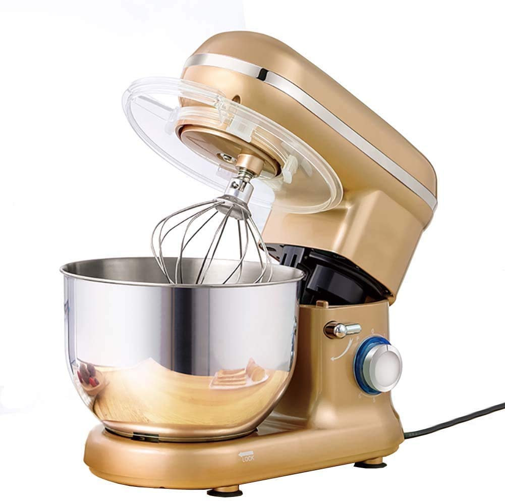 Mixer da Tavolo, Ciotola in Acciaio Inossidabile da 5,5 L, Robot da Cucina elettrici a 6 velocità da 800 W, Robot da Cucina con Gancio per impastare, Oro