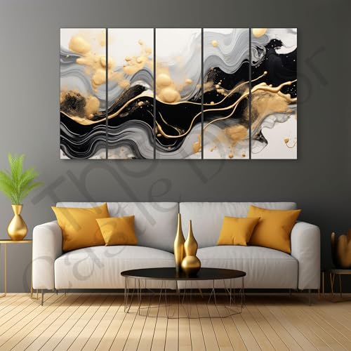 Image of The Castle Decor Marble abstract art painting with frame Big Size 27x48 Wall art for living room,Bedroom,Drawing room,Hotels-Wooden Framed-337
