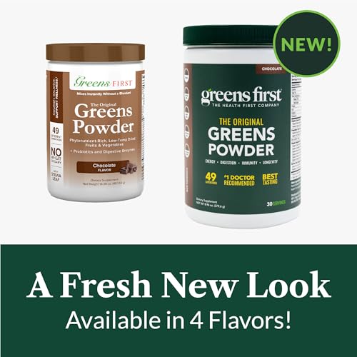 Greens First Original Greens Powder - 49 Superfoods - Organic Fruits & Veggies - Prebiotics, Probiotics & Digestive Enzymes - Antioxidant Smoothie - Dairy Free, Vegan, Non-GMO (Chocolate, 30 Servings) - Image 6