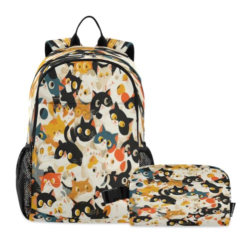 Sac à dos étudiant avec sac à lunch chat de dessin animé kitty pour enfants